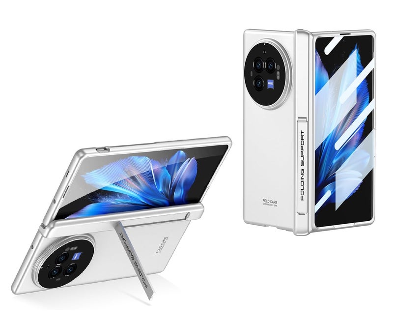 Midkart Electroplated Hinge Protection Cover Compatible with Vivo X Fold 3 Pro Release 2024 with Front Tempered Glass Case Built-in Kickstand Protective, Transparent & Black - Image 1