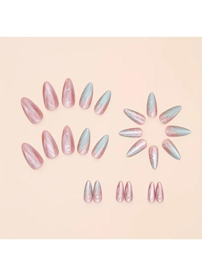 يوكانبي مجموعة أظافر تركيب على شكل لوز بـ 24 قطعة – تصميم عين القطة المتدرج، طول متوسط، لامعة وقابلة للإزالة - Image 3