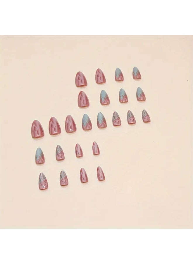 يوكانبي مجموعة أظافر تركيب على شكل لوز بـ 24 قطعة – تصميم عين القطة المتدرج، طول متوسط، لامعة وقابلة للإزالة - Image 2