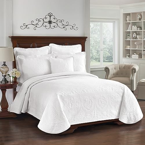 HISTORIC CHARLESTON King Charles Modern Farmhouse Floral Matelasse Coverlet, 100% Cotton Breathable Bedding, Full/Queen, White - Image 1