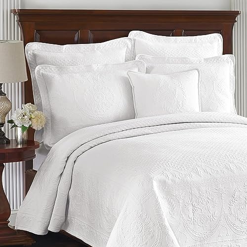 HISTORIC CHARLESTON King Charles Modern Farmhouse Floral Matelasse Coverlet, 100% Cotton Breathable Bedding, Full/Queen, White - Image 2