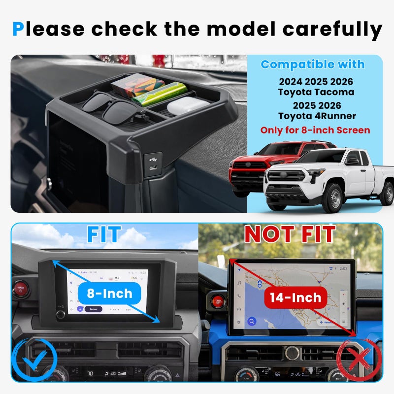 Neepiar Center Console Dashboard Organizer Compatible with 2024 2025 2026 Toyota Tacoma / 2025 2026 4Runner Dash Organizer Tray Behind Screen Dashboard Interior Accessories(Only for 8-inch Screen) - Image 2