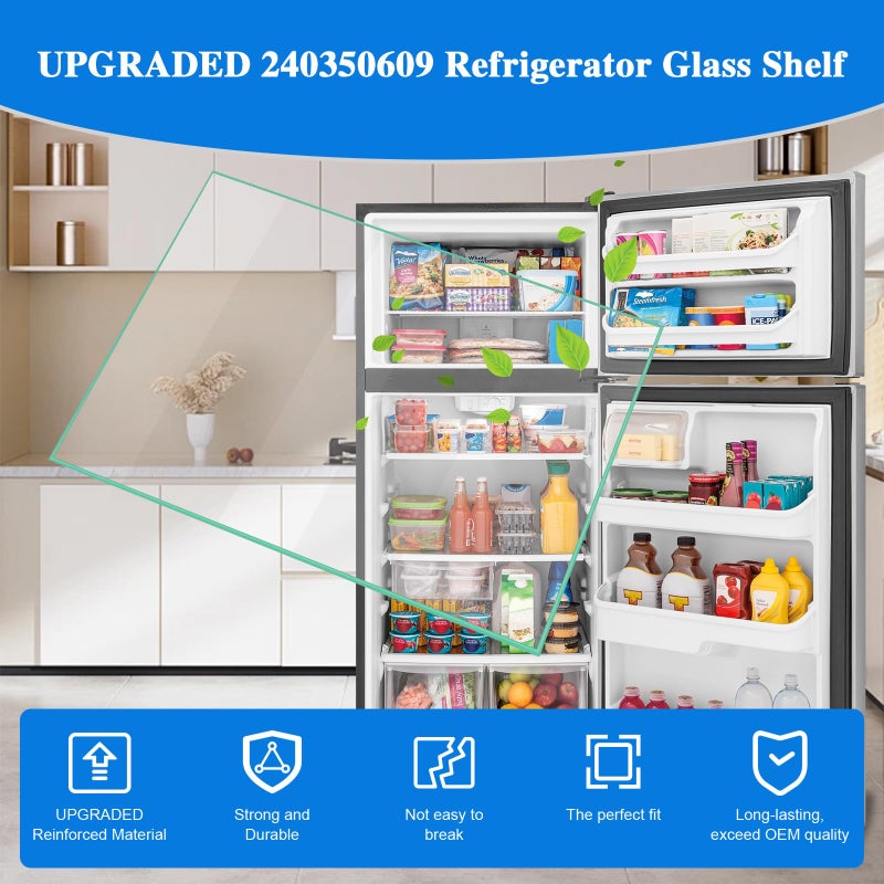 folosem 240350609 Refrigerator Glass Shelf replacement Crisper Pan Insert Compatible With Frigidaire Kenmore AP2115929, LFHT2131QE1, FFHT2131QS6, Replacement Shelves Fridge Glass Shelf Replacement Parts - Image 2