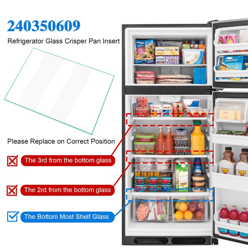 folosem 240350609 Refrigerator Glass Shelf replacement Crisper Pan Insert Compatible With Frigidaire Kenmore AP2115929, LFHT2131QE1, FFHT2131QS6, Replacement Shelves Fridge Glass Shelf Replacement Parts - Image 3