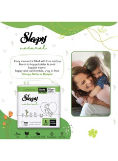 Sleepy Natural Size 5 , Newborn, 24 Count, 11-18Kg Hypoallergenic Baby Dry Diapers, Organic Cotton, Highly Absorbent, Bamboo Extract, Ultimate Comfort And Dryness, 100% Leakage Protection  - Image 2