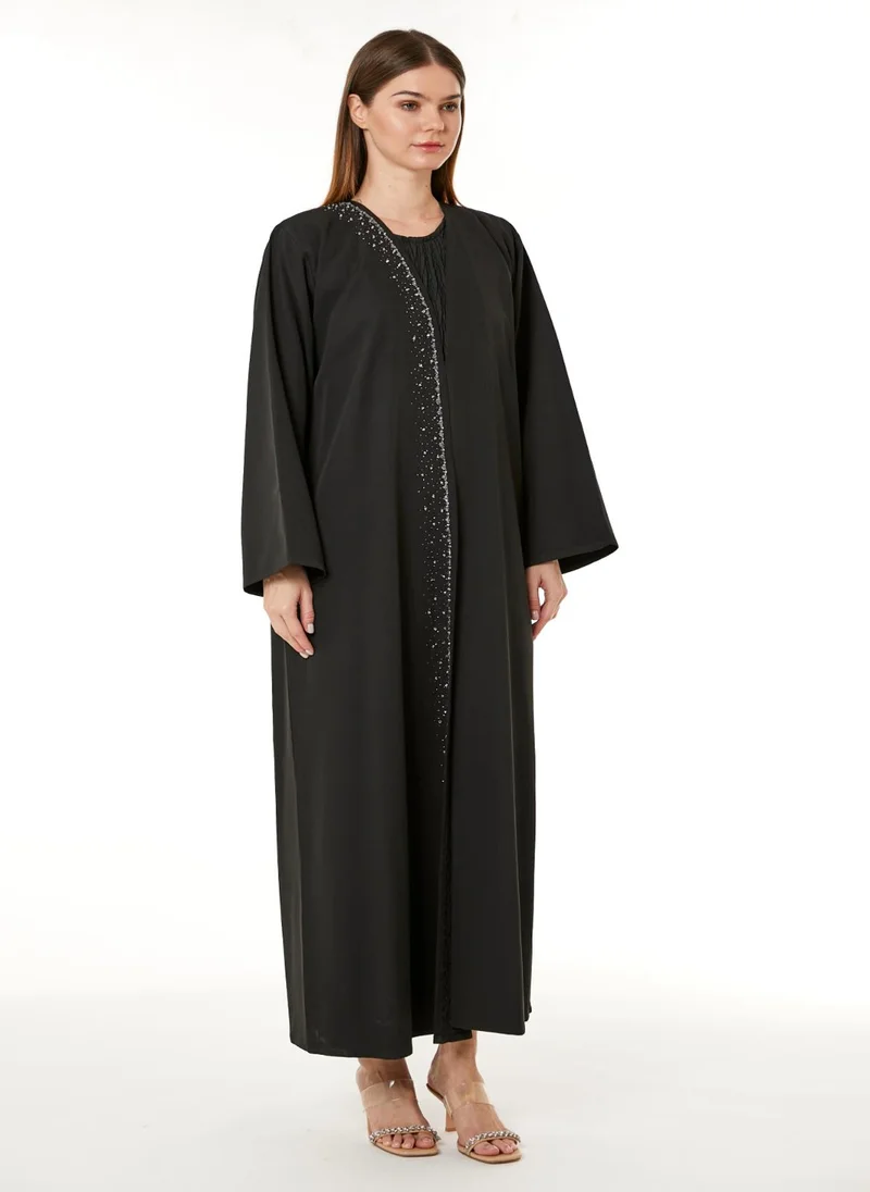 Moistreet Black Crepe Hand Embellished Abaya