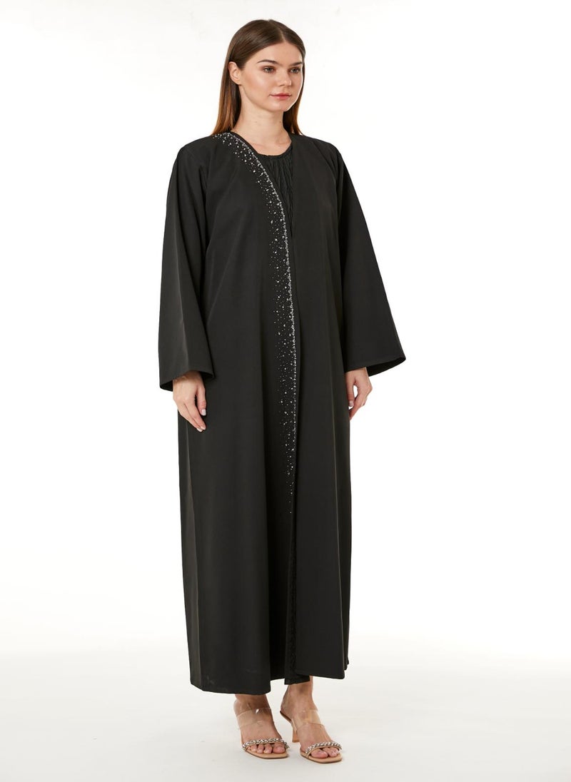 Moistreet Black Crepe Hand Embellished Abaya - Image 1