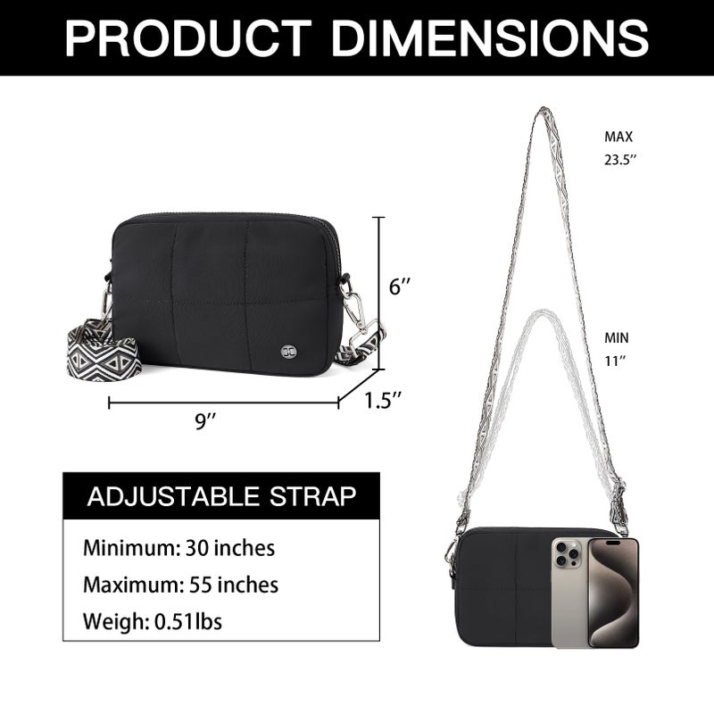 Telena Crossbody Bags for Women Crossbody Purse with Guitar Strap Lightweight Puffer Shoulder Bag for Travel Black - Image 4