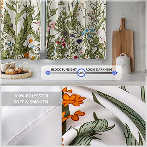 Aimego Fall Floral Leaves Kitchen Curtains - Rustic Watercolor Art Plant Flower Botanical Country Nature Short Cafe Tier Curtains Decor for Dining Room Rod Pocket Window Drapes 2 Panels Set 28"x36" - Image 4