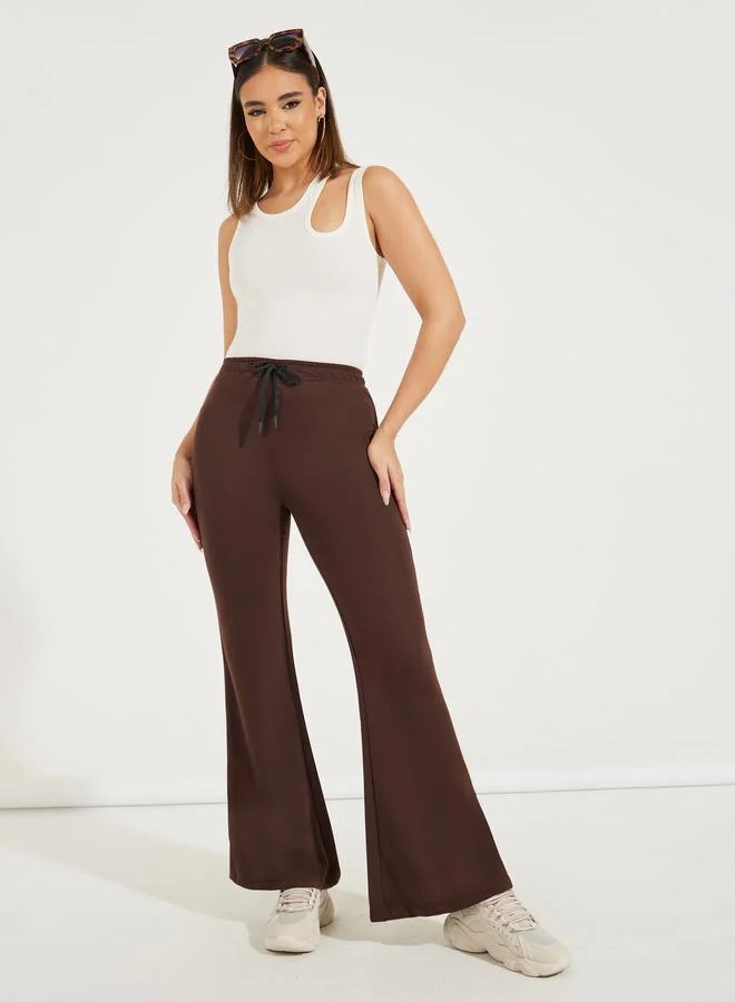 Styli Solid Flared Joggers with Drawstrings
