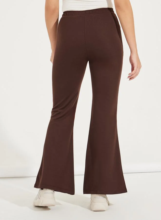 Styli Solid Flared Joggers with Drawstrings