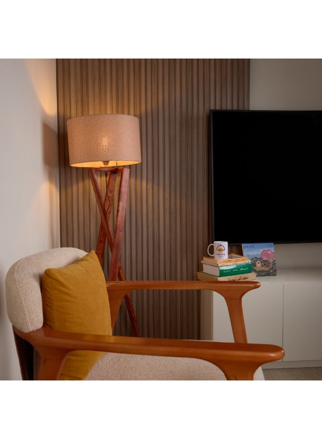 نجفة شوب لمبادير مودرن بقاعدة خشب طبيعي وشابوه قماش بيج | تصميم أنيق من نجفة شوب50*40*130 - Image 2