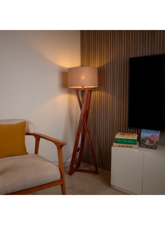 نجفة شوب لمبادير مودرن بقاعدة خشب طبيعي وشابوه قماش بيج | تصميم أنيق من نجفة شوب50*40*130 - Image 3