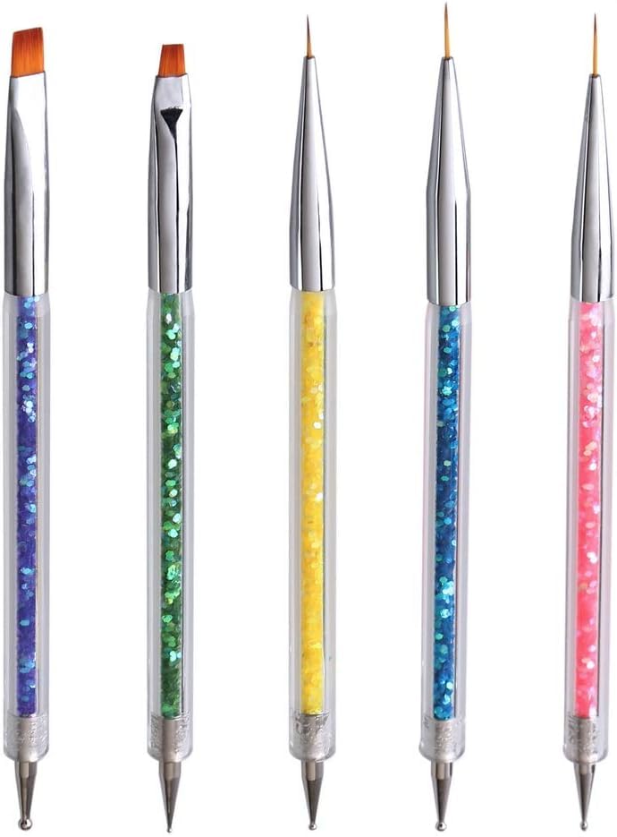 NAILWIND Nail Art Liner Brush, 5Pcs Gel Nail Brush with Dotting Tools Double End Nail Art Drawing Pen Nail Art Brushes Nail Polish Liner - Image 1