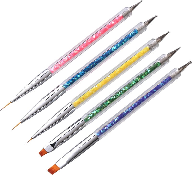 NAILWIND Nail Art Liner Brush, 5Pcs Gel Nail Brush with Dotting Tools Double End Nail Art Drawing Pen Nail Art Brushes Nail Polish Liner - Image 2