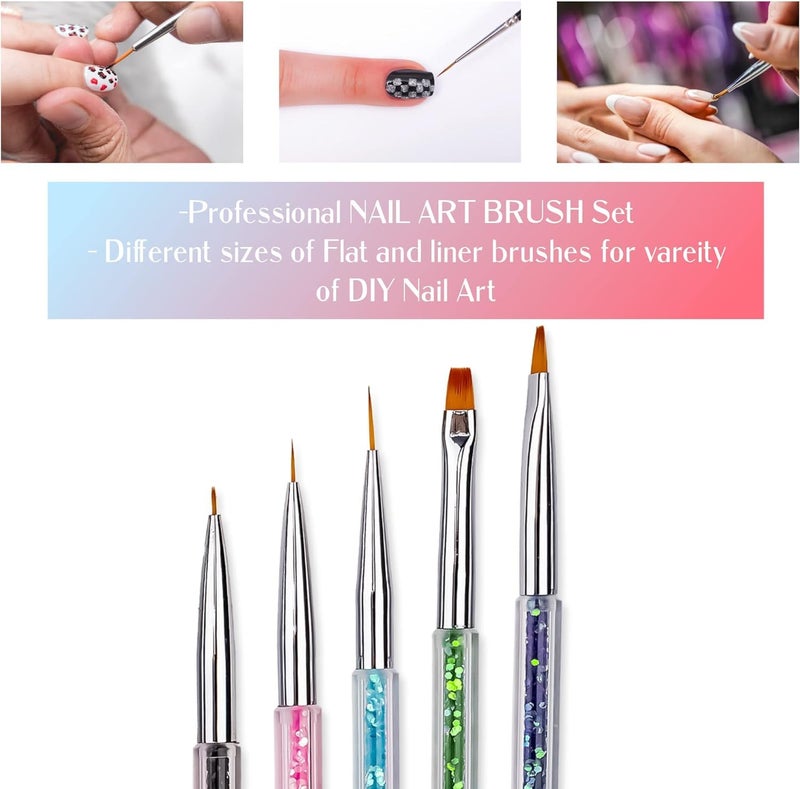 NAILWIND Nail Art Liner Brush, 5Pcs Gel Nail Brush with Dotting Tools Double End Nail Art Drawing Pen Nail Art Brushes Nail Polish Liner - Image 3