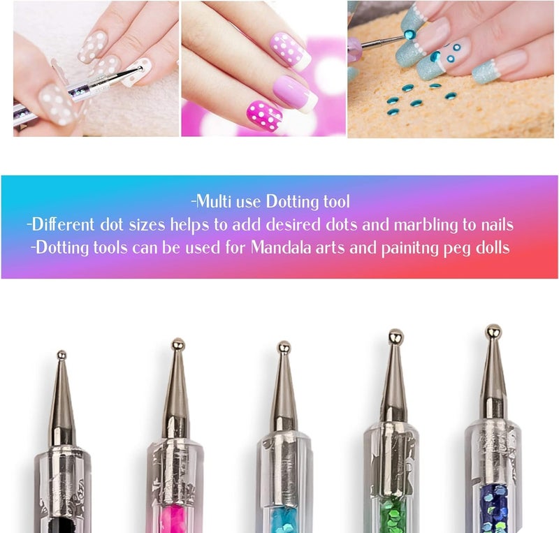 NAILWIND Nail Art Liner Brush, 5Pcs Gel Nail Brush with Dotting Tools Double End Nail Art Drawing Pen Nail Art Brushes Nail Polish Liner - Image 4