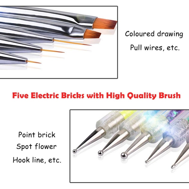 NAILWIND Nail Art Liner Brush, 5Pcs Gel Nail Brush with Dotting Tools Double End Nail Art Drawing Pen Nail Art Brushes Nail Polish Liner - Image 5