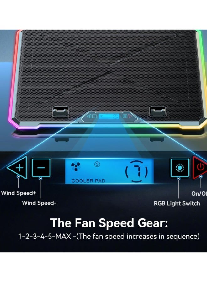 آيس كوريل وسادة تبريد لابتوب RGB، مبرد لابتوب للألعاب، حامل تبريد مزود بـ 13 مروحة هادئة لأجهزة اللابتوب مقاس 15.6-17.3 بوصة، حامل بارتفاع 9 مستويات، أضواء LED وشاشة LCD، منفذا USB، للاستخدام على الحضن - Image 3