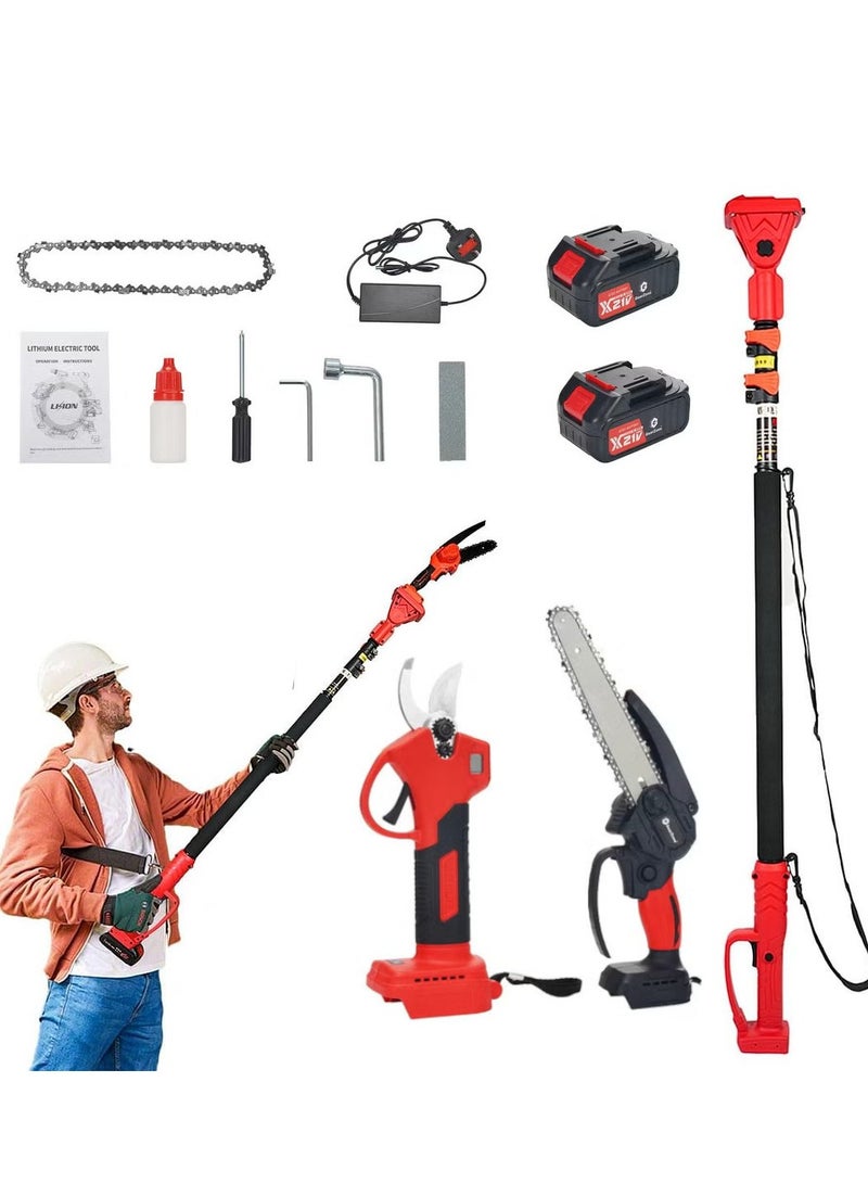 جيرزون طقم التقليم الكهربائي، 3 في 1 مع قطعتين بطاريات 4.0 أمبير، منشار كهربائي 8 بوصة ومقصات تقليم كهربائية مع عمود تمديد بحد أقصى 6.3 قدم، شفرات SK5، أدوات كهربائية للحديقة لفروع الأشجار، الفناء، المنزل - Image 1