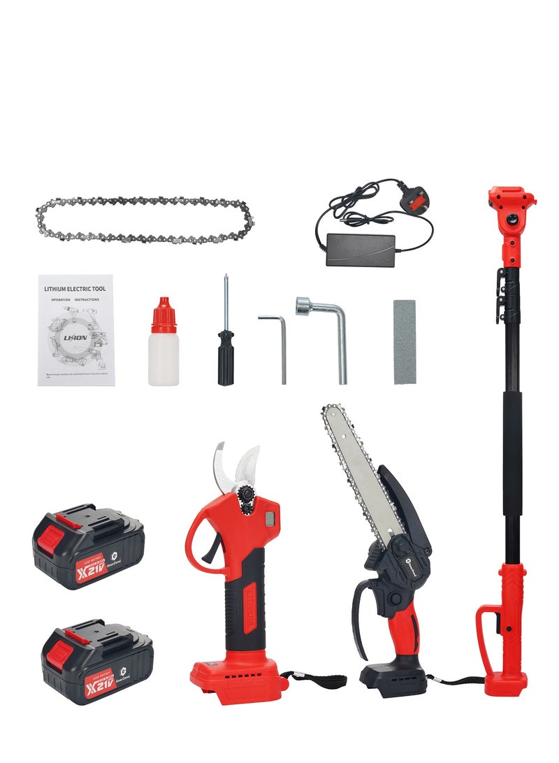 جيرزون طقم التقليم الكهربائي، 3 في 1 مع قطعتين بطاريات 4.0 أمبير، منشار كهربائي 8 بوصة ومقصات تقليم كهربائية مع عمود تمديد بحد أقصى 6.3 قدم، شفرات SK5، أدوات كهربائية للحديقة لفروع الأشجار، الفناء، المنزل - Image 2