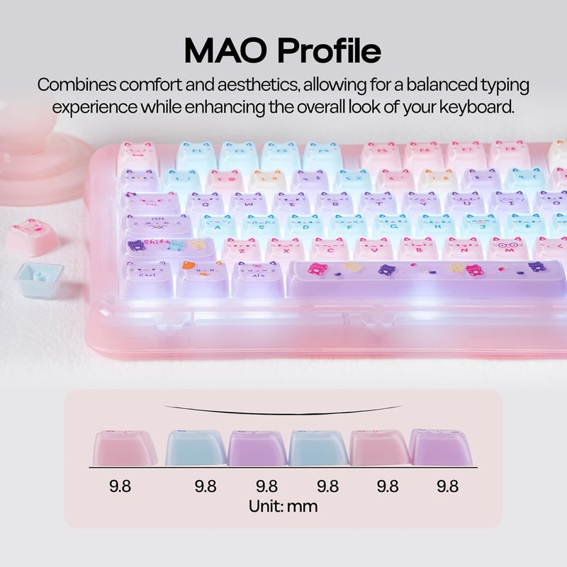 KiiBOOM Cute Cat Keycaps Set, Mao Profile, PC Keycap for MX Switches Mechanical Keyboard, Compatible with 60%, 65%, 75%, TKL, 96%, Full-Sized Layout (Meow Pudding V2) - Image 5