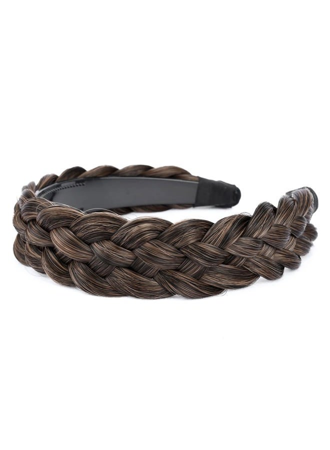 BOBIYA Wide Chunky Plaited Braided Headband Hair Band Synthetic Braid Hairpieces with Teeth Piano Two Tone Colors Accessories (5-Carbon Brown) - Image 3