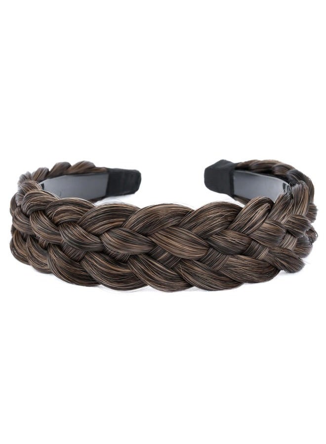 BOBIYA Wide Chunky Plaited Braided Headband Hair Band Synthetic Braid Hairpieces with Teeth Piano Two Tone Colors Accessories (5-Carbon Brown) - Image 1