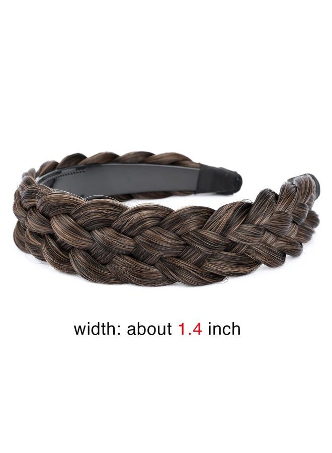 BOBIYA Wide Chunky Plaited Braided Headband Hair Band Synthetic Braid Hairpieces with Teeth Piano Two Tone Colors Accessories (5-Carbon Brown) - Image 5