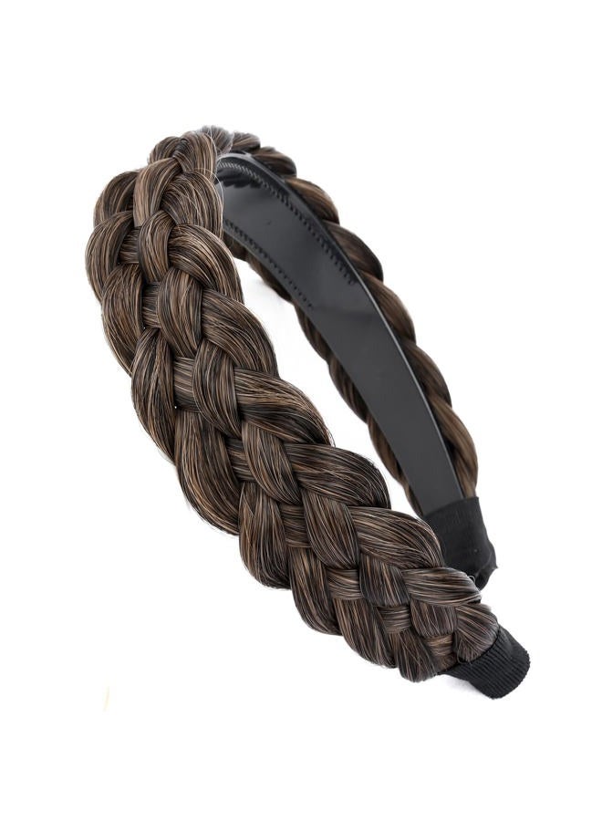 BOBIYA Wide Chunky Plaited Braided Headband Hair Band Synthetic Braid Hairpieces with Teeth Piano Two Tone Colors Accessories (5-Carbon Brown) - Image 2