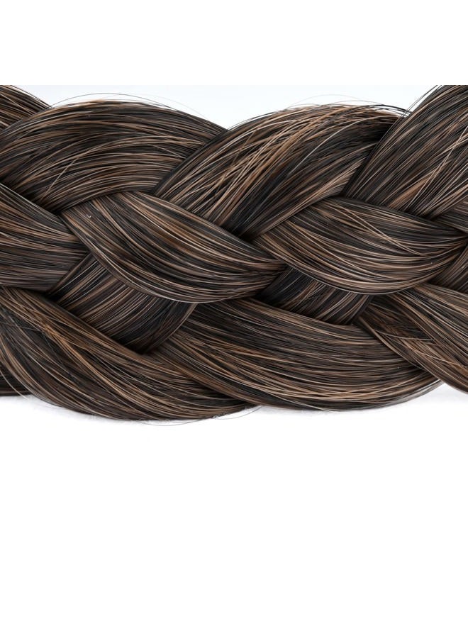 BOBIYA Wide Chunky Plaited Braided Headband Hair Band Synthetic Braid Hairpieces with Teeth Piano Two Tone Colors Accessories (5-Carbon Brown) - Image 4