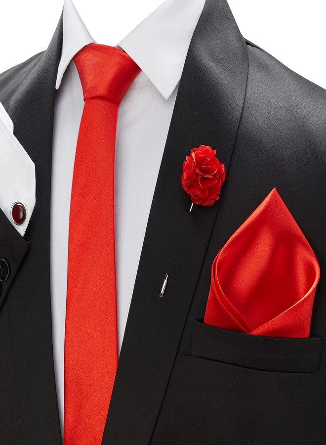 بلاك سميث ربطة عنق، أزرار أكمام، منديل جيب، دبوس طية صدر السترة، طقم من 4 قطع للرجال 【مقاس حر】 أحمر - Image 2