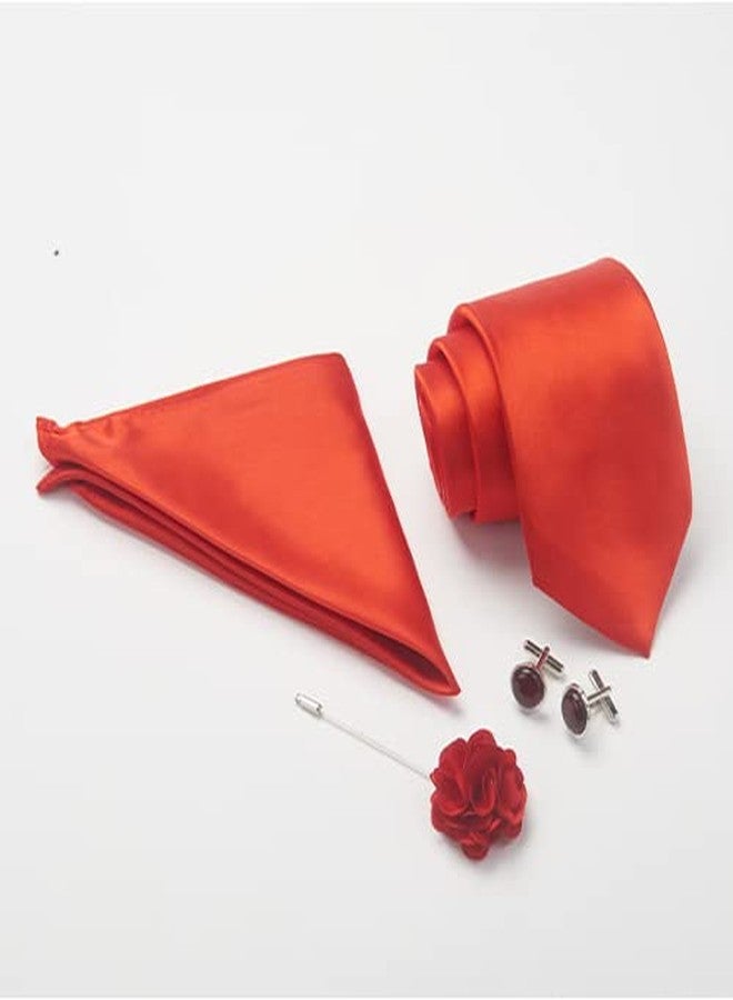 بلاك سميث ربطة عنق، أزرار أكمام، منديل جيب، دبوس طية صدر السترة، طقم من 4 قطع للرجال 【مقاس حر】 أحمر - Image 3