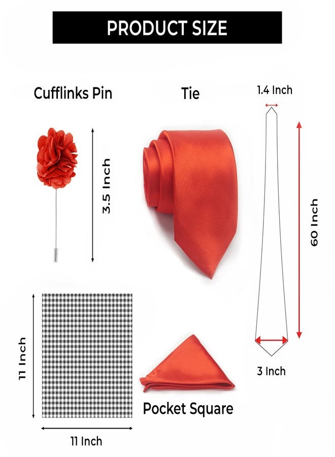 بلاك سميث ربطة عنق، أزرار أكمام، منديل جيب، دبوس طية صدر السترة، طقم من 4 قطع للرجال 【مقاس حر】 أحمر - Image 5