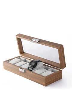 Generic High Quality Wooden Organizer Box with Glass Lid to Organize Jewelry and Watches, 6 Compartments Size 31cm x 12cm x 7.5cm Suitable for Dressing Room - Watch Box  - Image 1