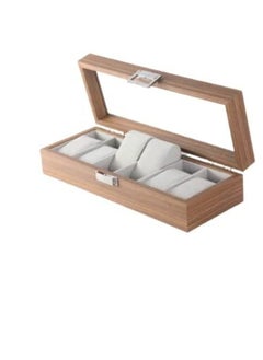 Generic High Quality Wooden Organizer Box with Glass Lid to Organize Jewelry and Watches, 6 Compartments Size 31cm x 12cm x 7.5cm Suitable for Dressing Room - Watch Box  - Image 4