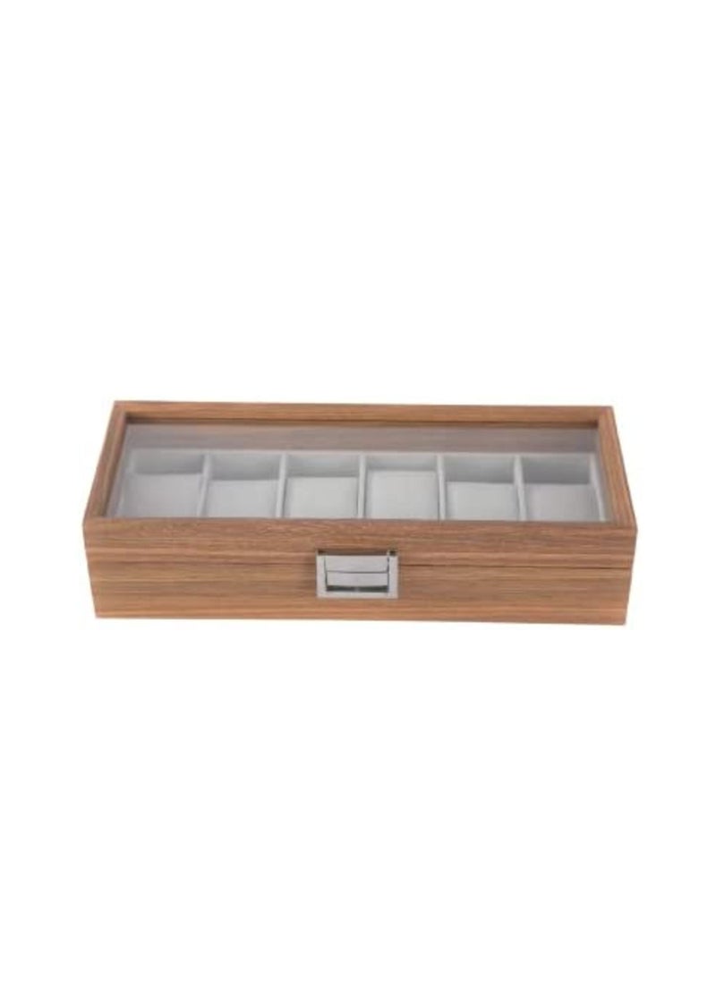 Generic High Quality Wooden Organizer Box with Glass Lid to Organize Jewelry and Watches, 6 Compartments Size 31cm x 12cm x 7.5cm Suitable for Dressing Room - Watch Box  - Image 2
