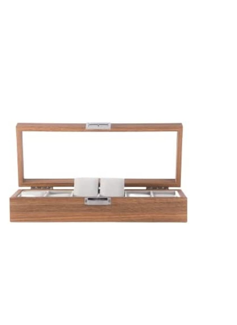 Generic High Quality Wooden Organizer Box with Glass Lid to Organize Jewelry and Watches, 6 Compartments Size 31cm x 12cm x 7.5cm Suitable for Dressing Room - Watch Box  - Image 3