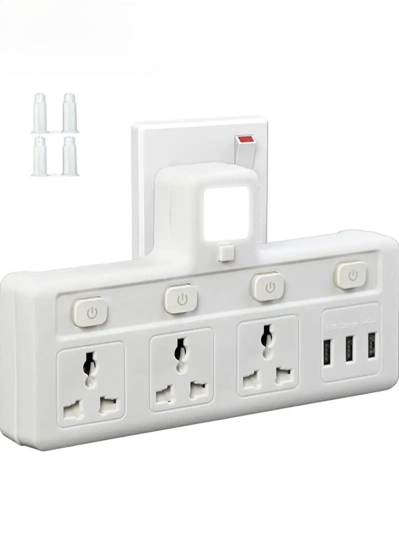 كابتن تيك مقبس تمديد متعدد القابس مع 3 USB موسع جدار مع 3 منافذ ومحول منفذ موسع الطاقة الكهربائية للمنزل والمكتب والمطبخ - Image 1