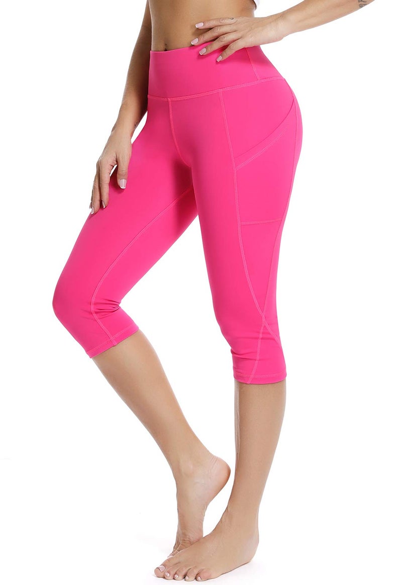 FITTOO Women's Yoga Capris Leggings with Side Pockets Workout Pants Rose S - Image 5