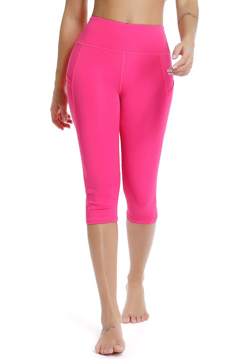 FITTOO Women's Yoga Capris Leggings with Side Pockets Workout Pants Rose S - Image 2