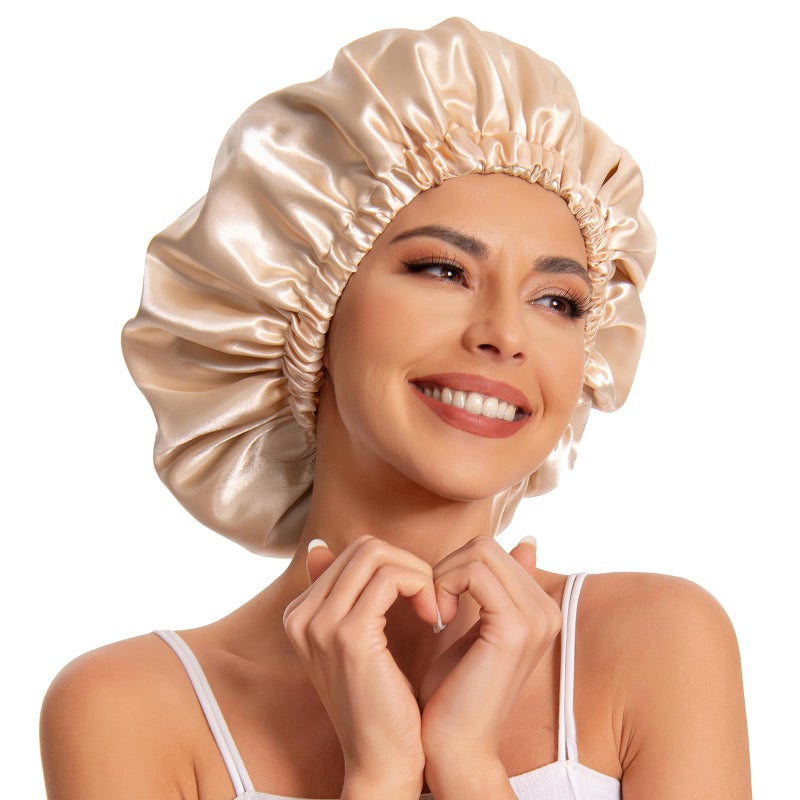 Edoneery Satin Bonnet Silk Bonnet Hair Bonnet for SleepingSlouchy Beanie Hat Satin Sleep Cap for Womens Natural  Curly HairChampagne