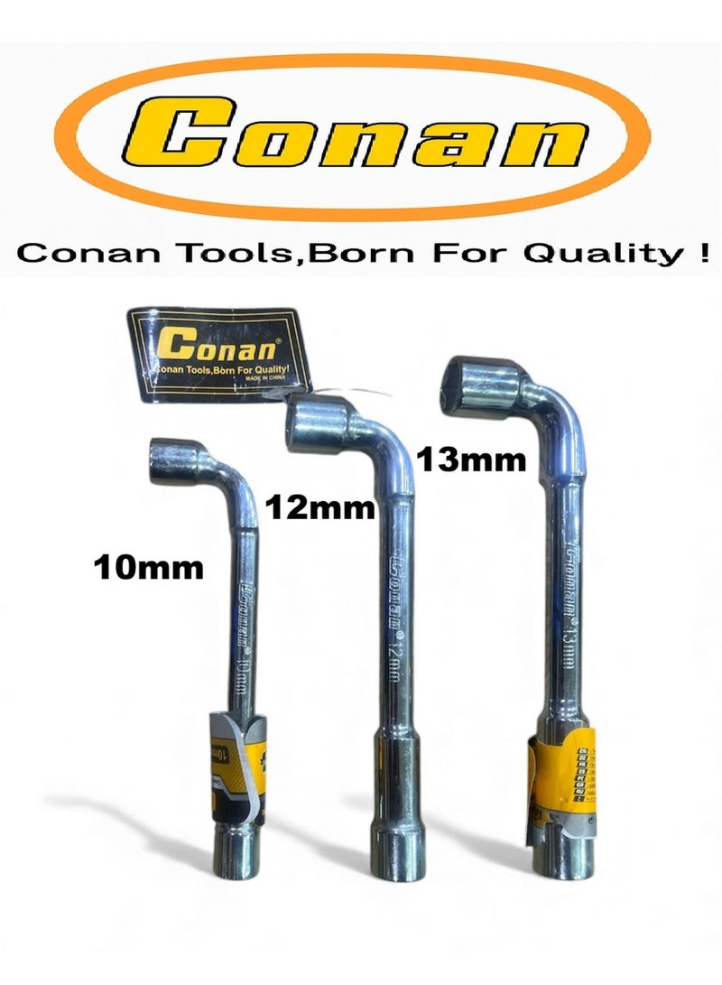 Conan 3 Pieces – Conan Long L-Type Socket Wrench Set – 10mm (Model 10005763) + 12mm (Model 10005764) + 13mm (Model 10005765) – Heavy-Duty Hardened Carbon Steel for Professional & Home Use - Image 1