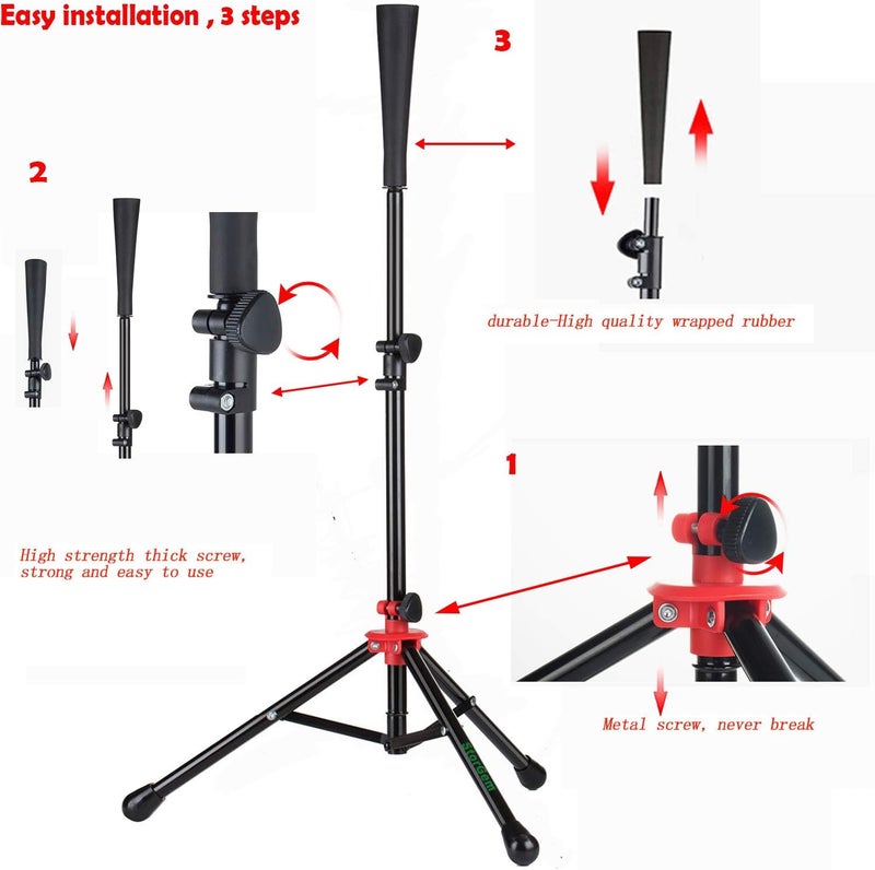 Storgem Batting Baseball tee Softball, Easy to Adjustable Height,Portable Tripod Stand Base Tee for Hitting Training Practice,with Carrying Bag - Image 5