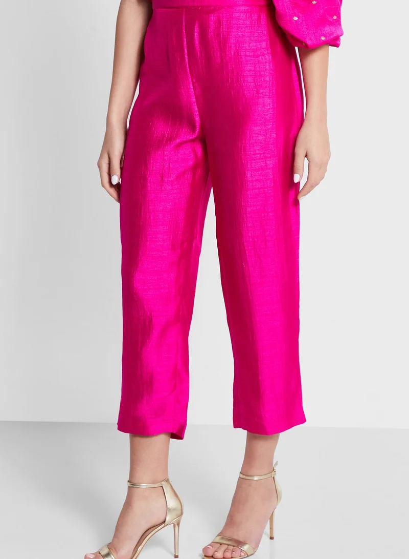 The Arab Crab One Shoulder Embroidered Belted Top & Pants Set