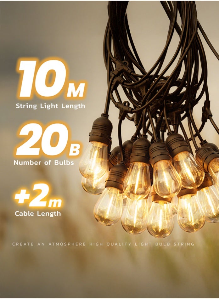 MODI 10 Meter Solar LED String Lights – 20 Outdoor Bulbs | Energy Saving Garden, Patio & Fence Lighting | IP65 Waterproof | 30000mAh Battery + 35W Solar Panel - Image 2