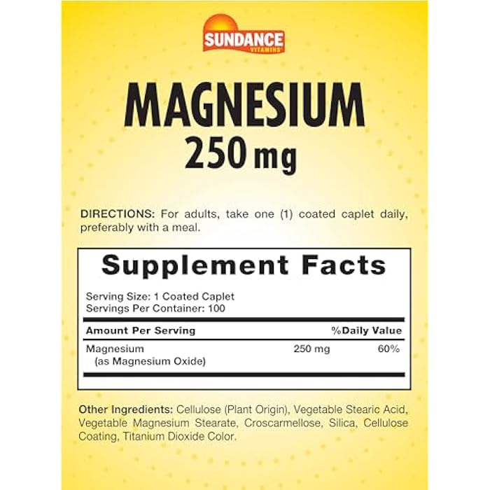 Sundance Magnesium Supplement | 250mg | 100 Caplets | Essential Mineral Formula | Vegetarian, Non-GMO, & Gluten Free - Image 2