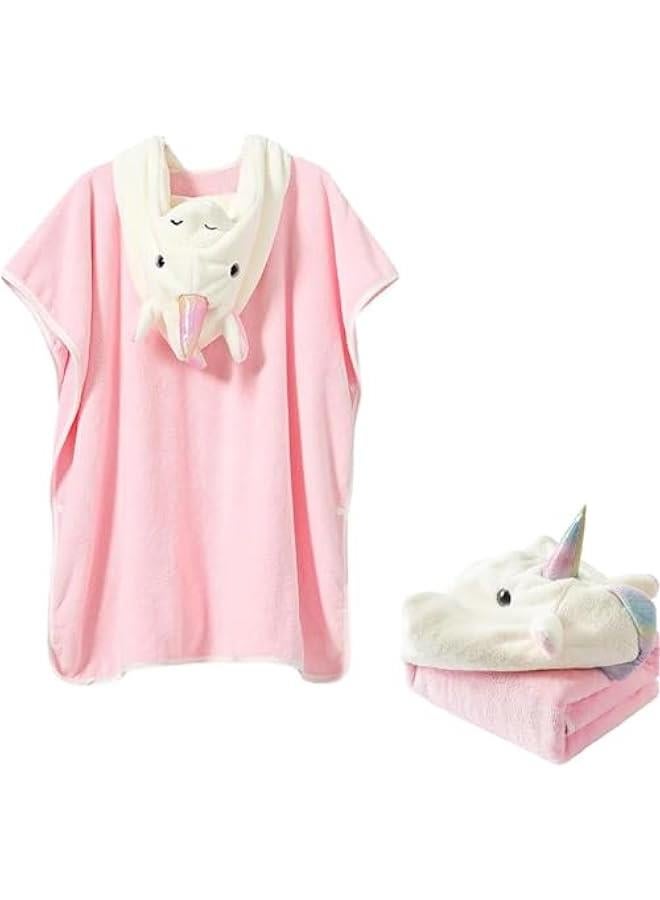 ميكسد منشفة شاطئ بغطاء رأس بتصميم يونيكورن للأطفال من عمر الولادة إلى 6 سنوات للأولاد والبنات، رداء حمام سباحة للشاطئ وحمام السباحة، منشفة حمام ملفوفة، هدايا لحديثي الولادة (بينك)، زهري - Image 1