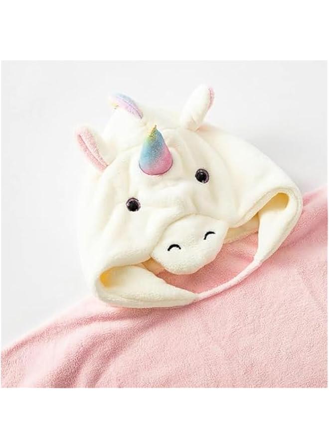 ميكسد منشفة شاطئ بغطاء رأس بتصميم يونيكورن للأطفال من عمر الولادة إلى 6 سنوات للأولاد والبنات، رداء حمام سباحة للشاطئ وحمام السباحة، منشفة حمام ملفوفة، هدايا لحديثي الولادة (بينك)، زهري - Image 2