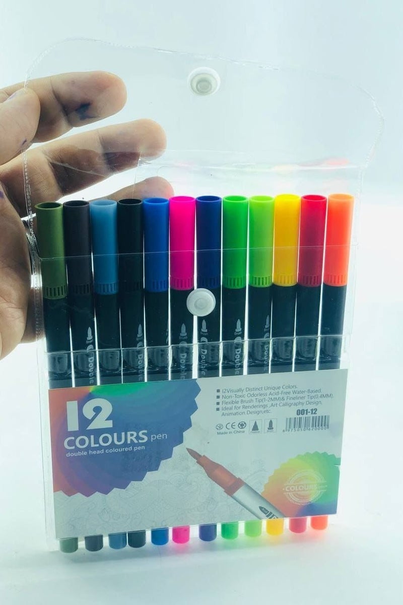 39-piece school supplies set (pencil case + 12 colored pencils + 6 felt-tip pens + 4 fluorescent pens + 18-color watercolor palette + 2 dry pens + 12 dual-ended brush markers) - Image 5